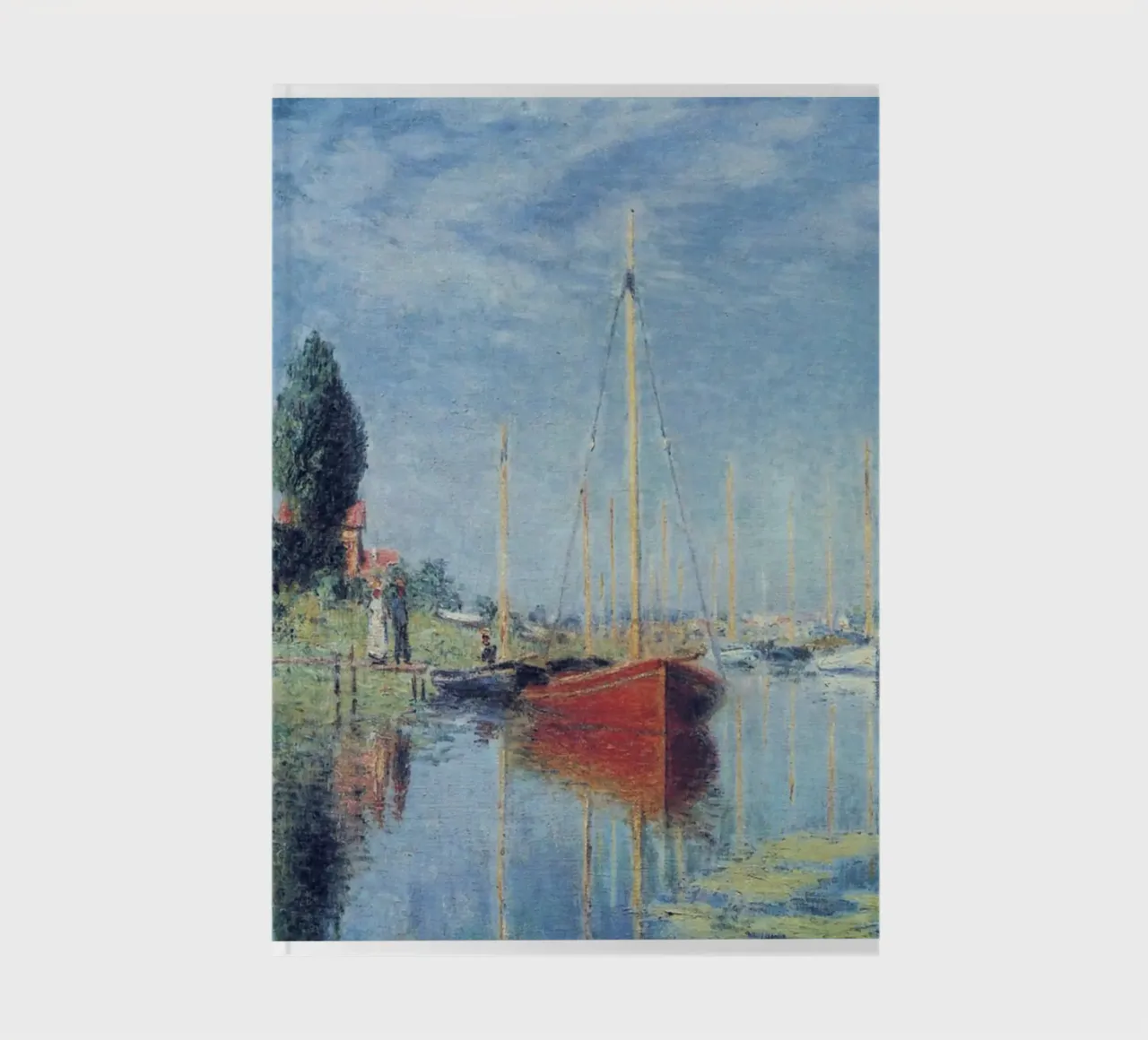 red boats floating on the seine river notebook by SMG Store