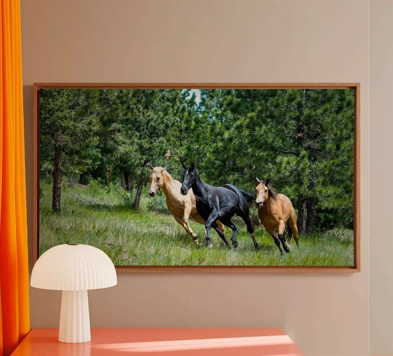 meadow running horses canvas with Floater frame by Horsire