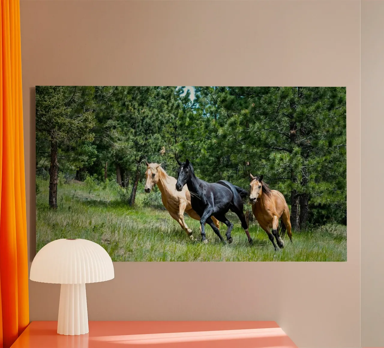meadow running horses canvas with Floater frame by Horsire