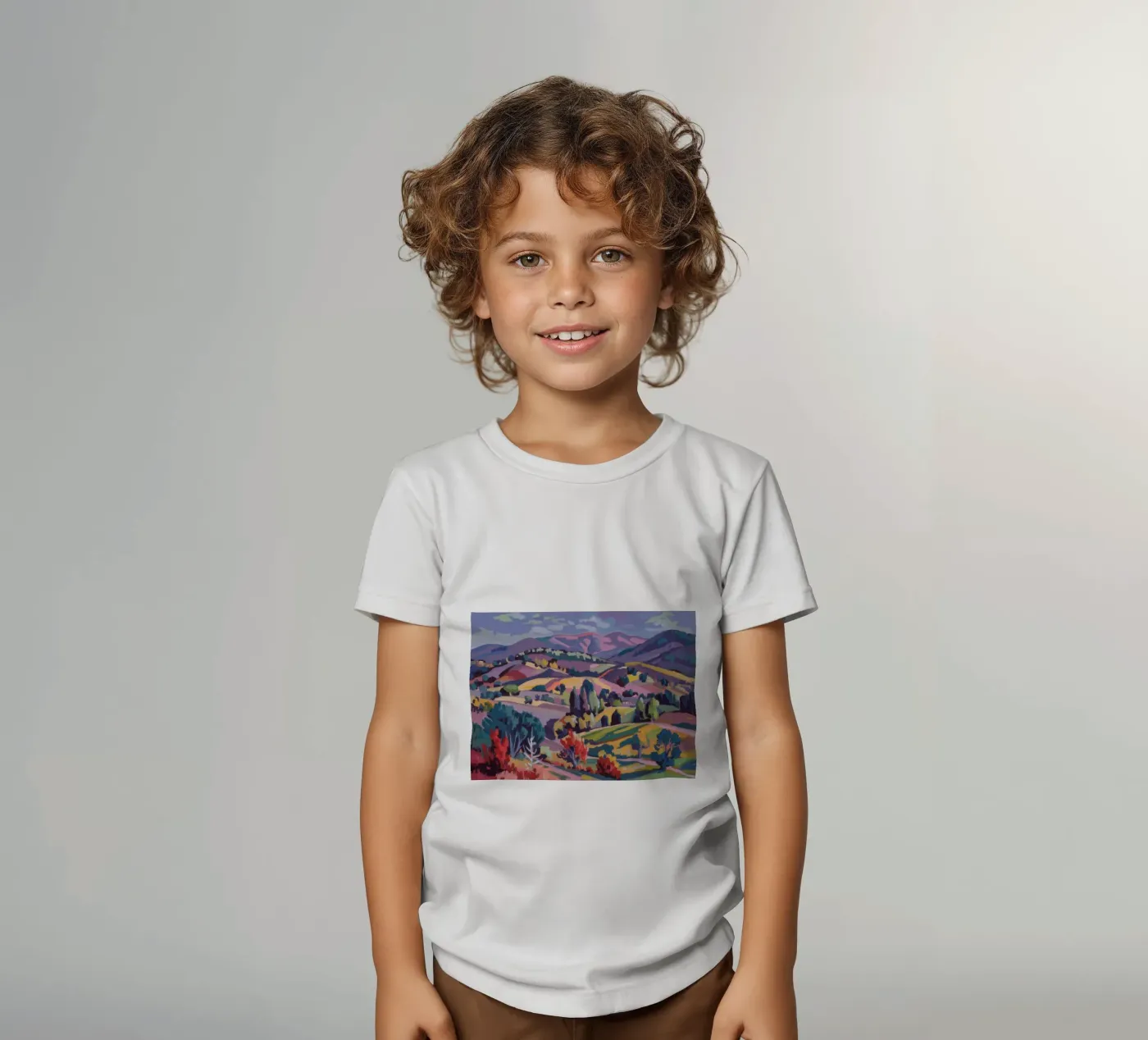 Panorama delle colline Patchwork t-shirt bambini da Celestial Harmony