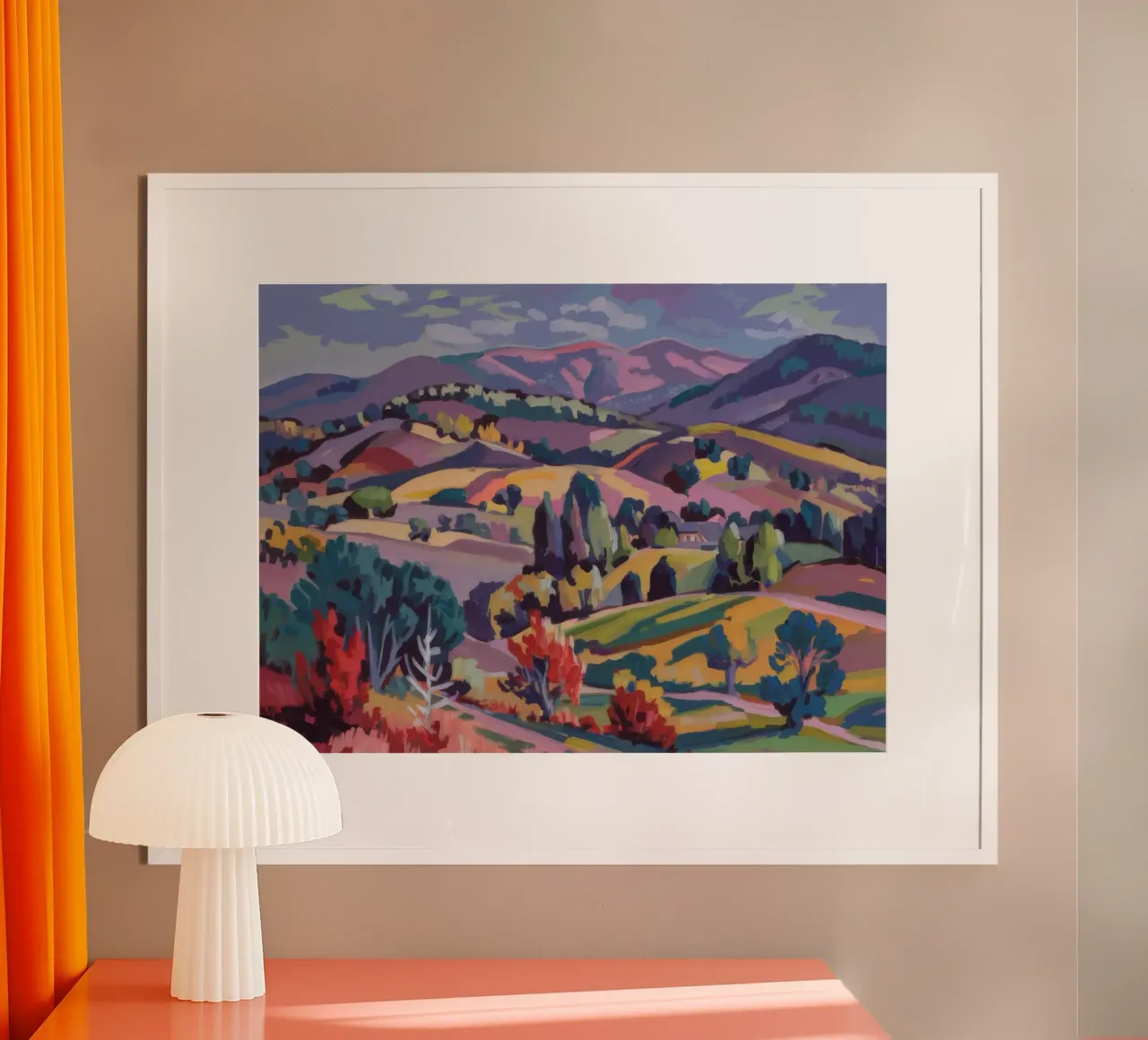 Panorama delle colline Patchwork poster con telaio in plastica da Celestial Harmony