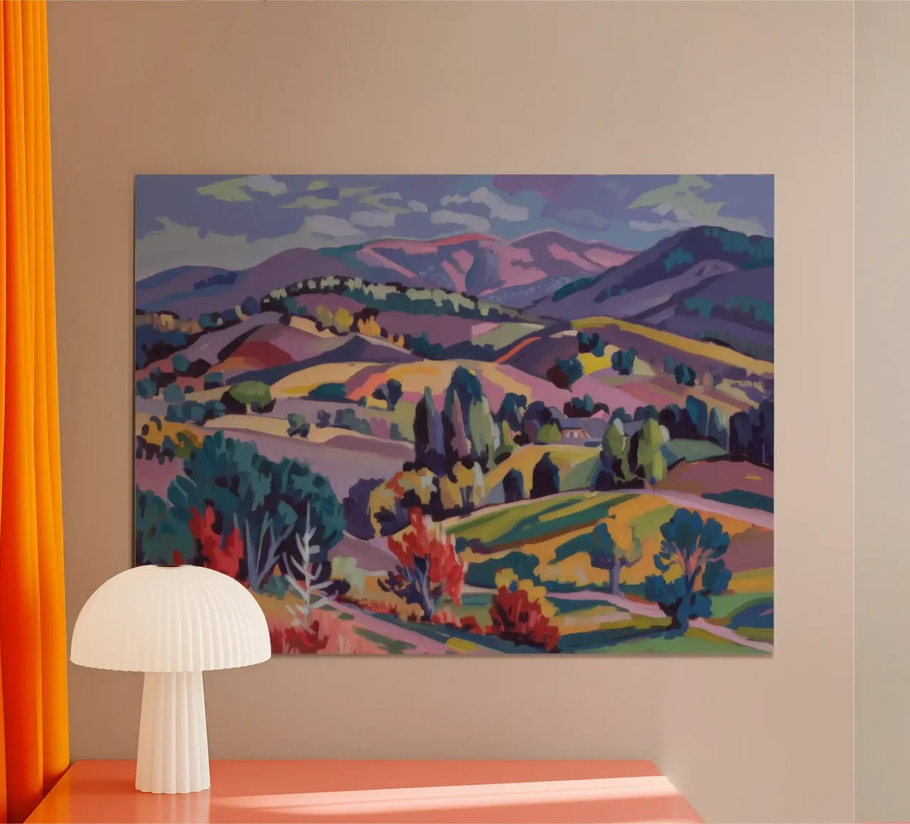 Panorama delle colline Patchwork poster con telaio in plastica da Celestial Harmony
