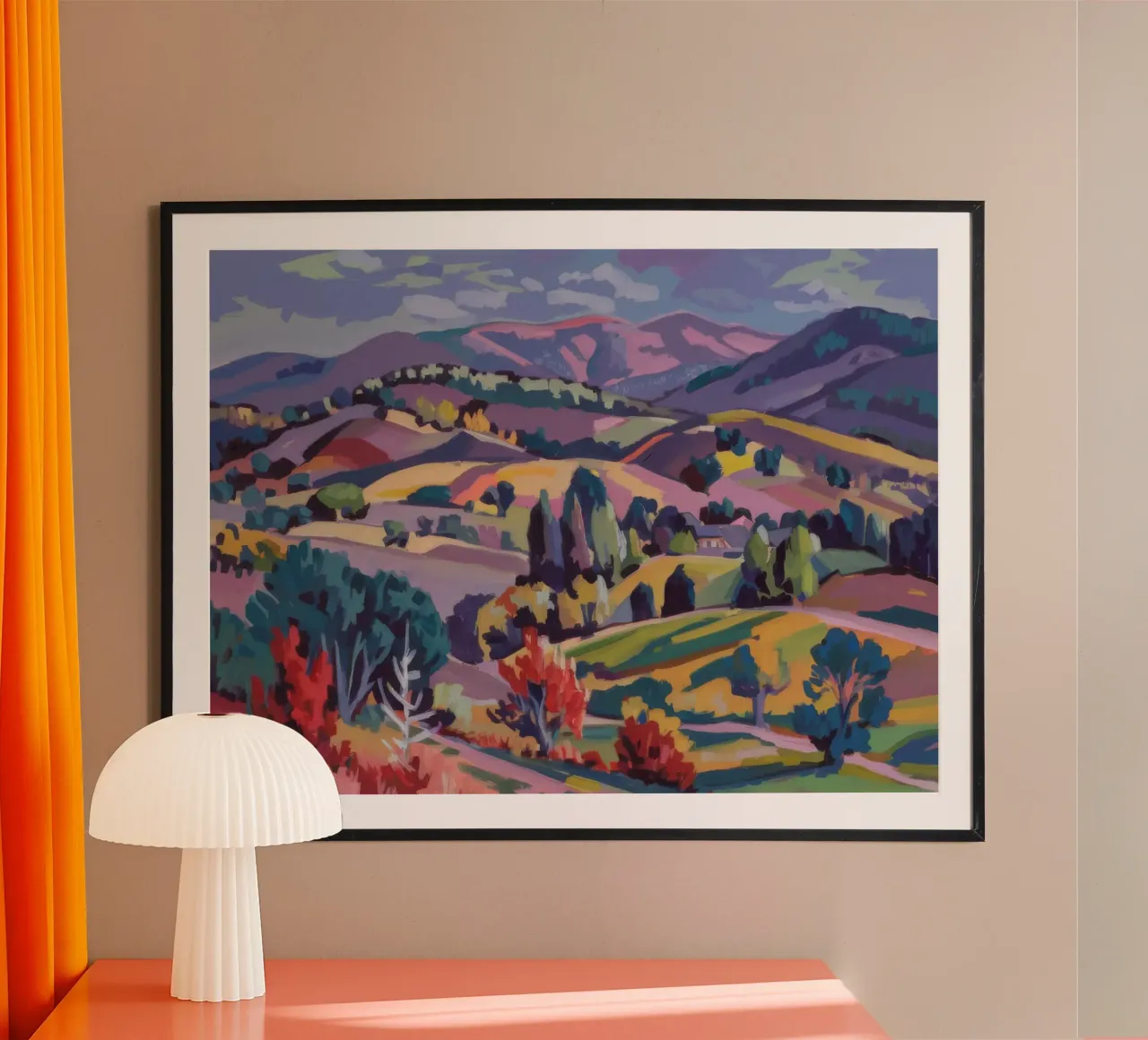 Panorama delle colline Patchwork poster con telaio in plastica da Celestial Harmony