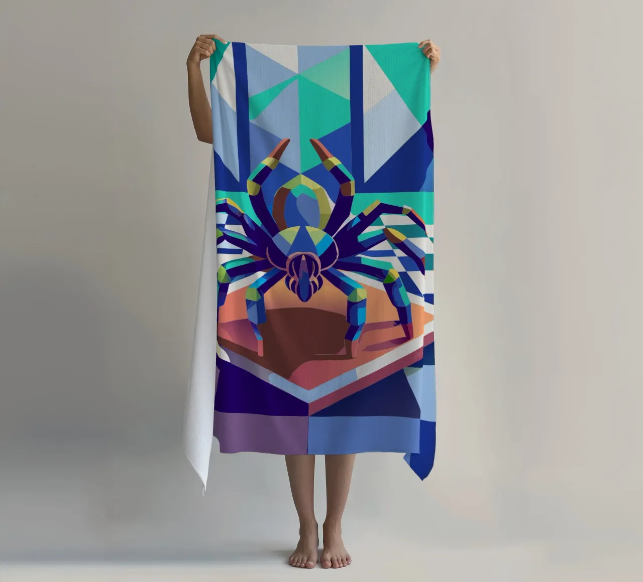 tarantula spider vector art drawing beach towel by alghonee