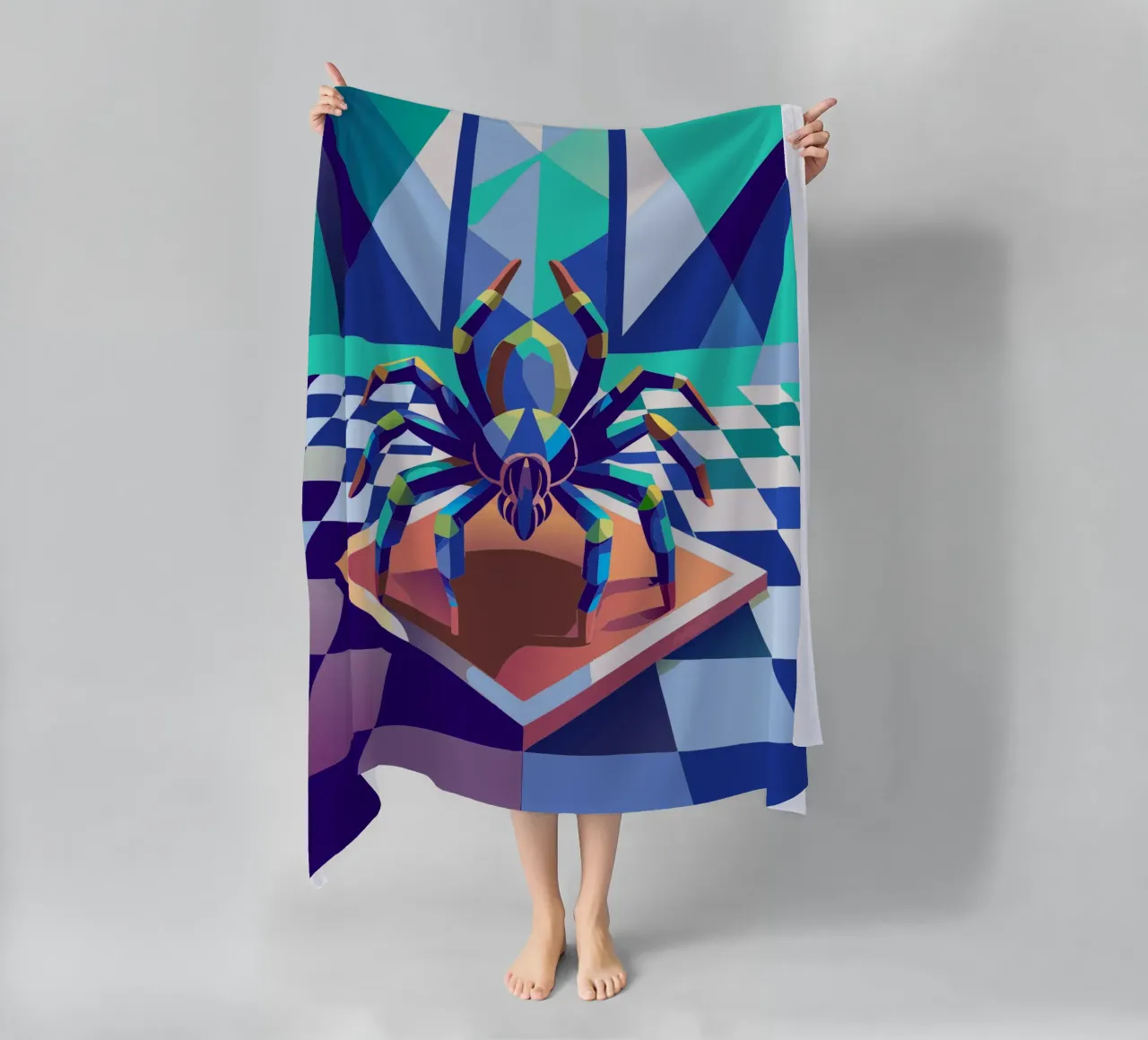 tarantula spider vector art drawing beach towel by alghonee