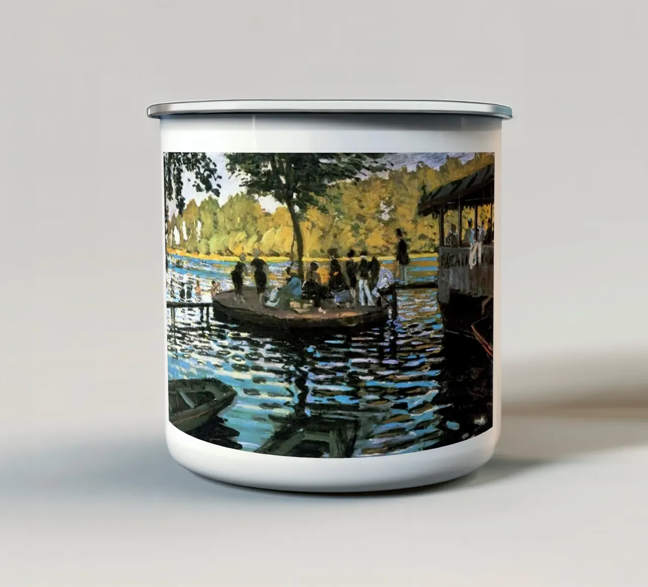 ein beliebter Badeort an der Seine Emaille Tasse von SMG Store