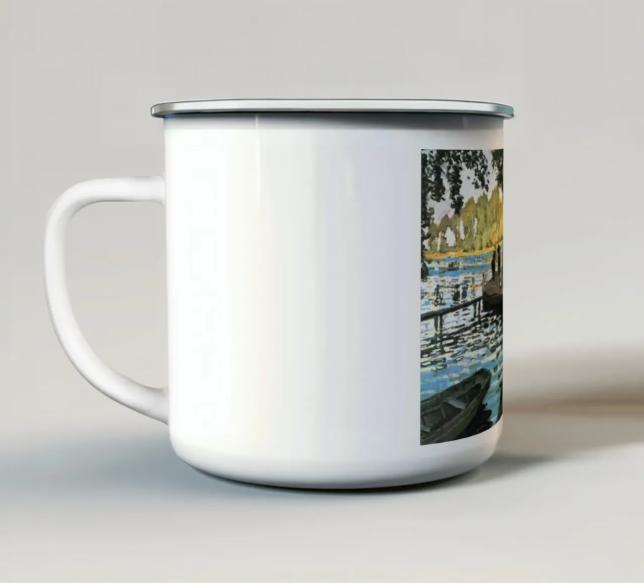 ein beliebter Badeort an der Seine Emaille Tasse von SMG Store