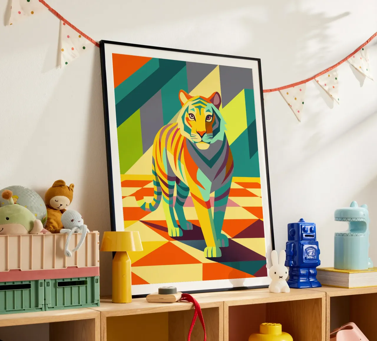 tijger vector kunst tekening poster met kunststof frame van alghonee