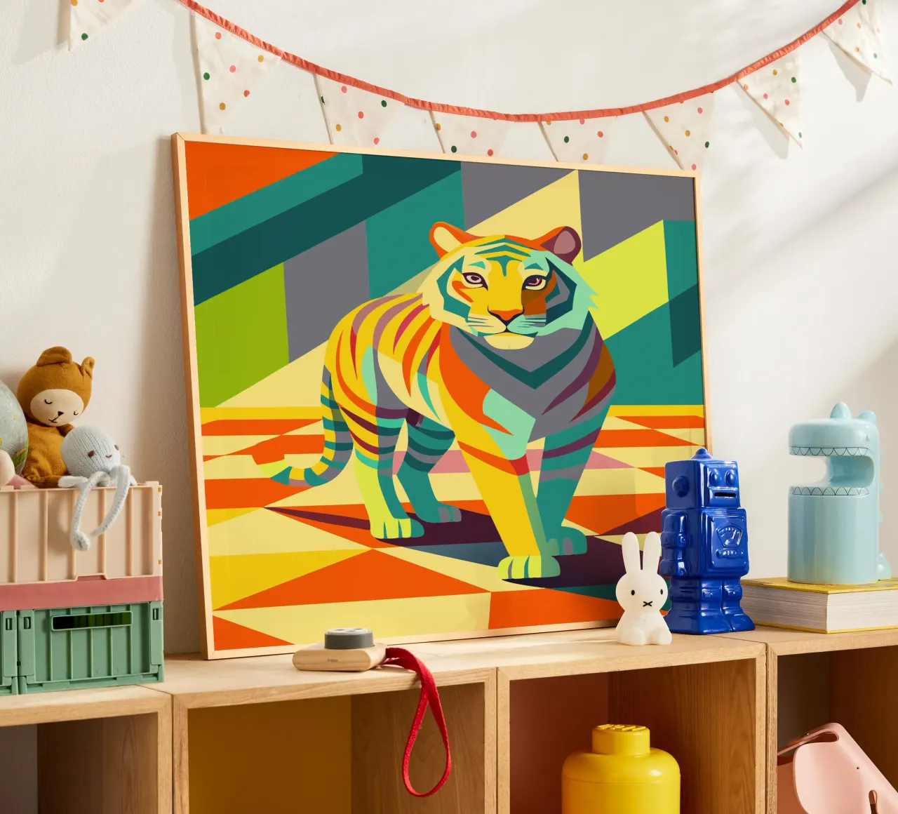 tijger vector kunst tekening poster met kunststof frame van alghonee