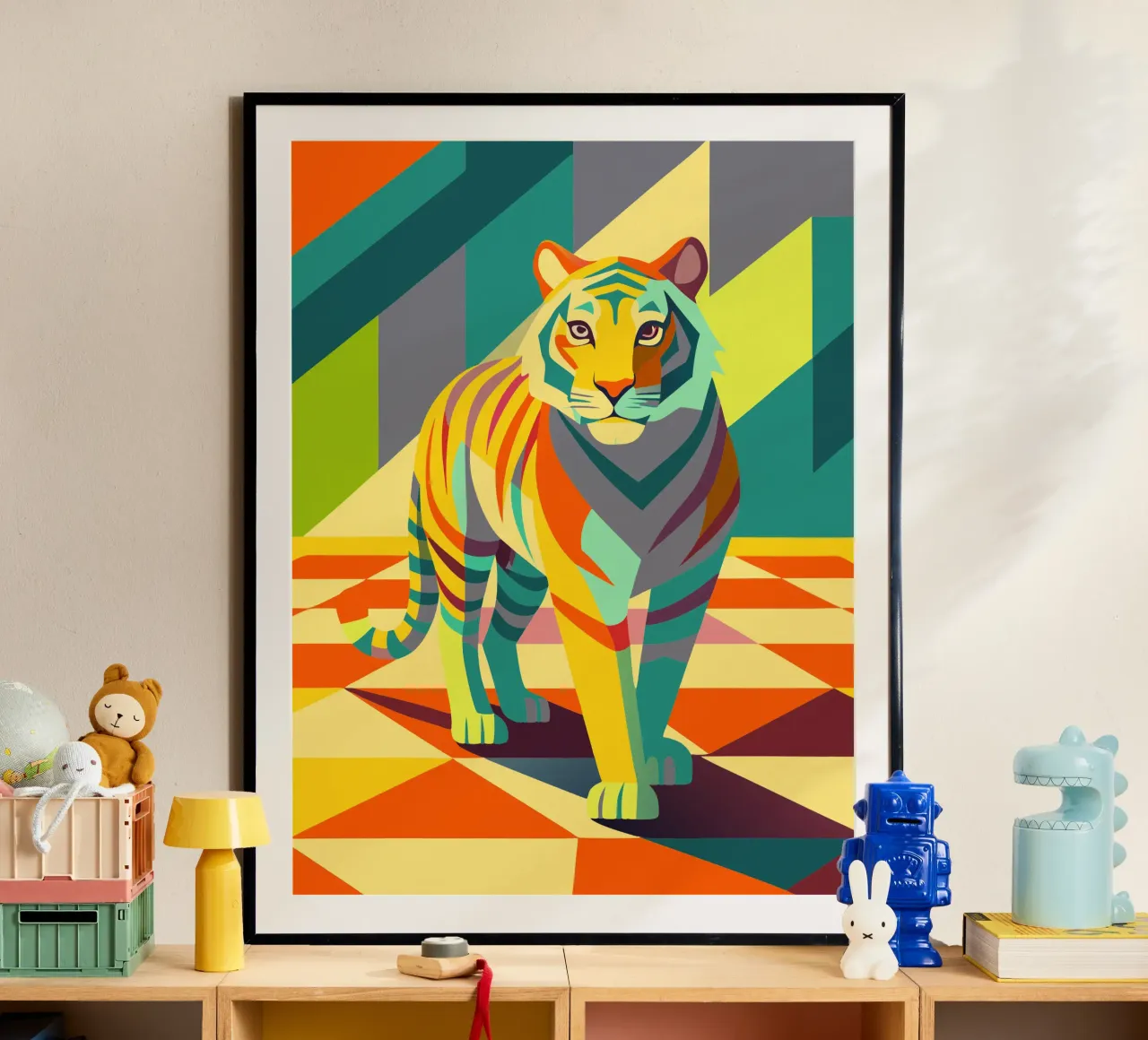 tijger vector kunst tekening poster met kunststof frame van alghonee