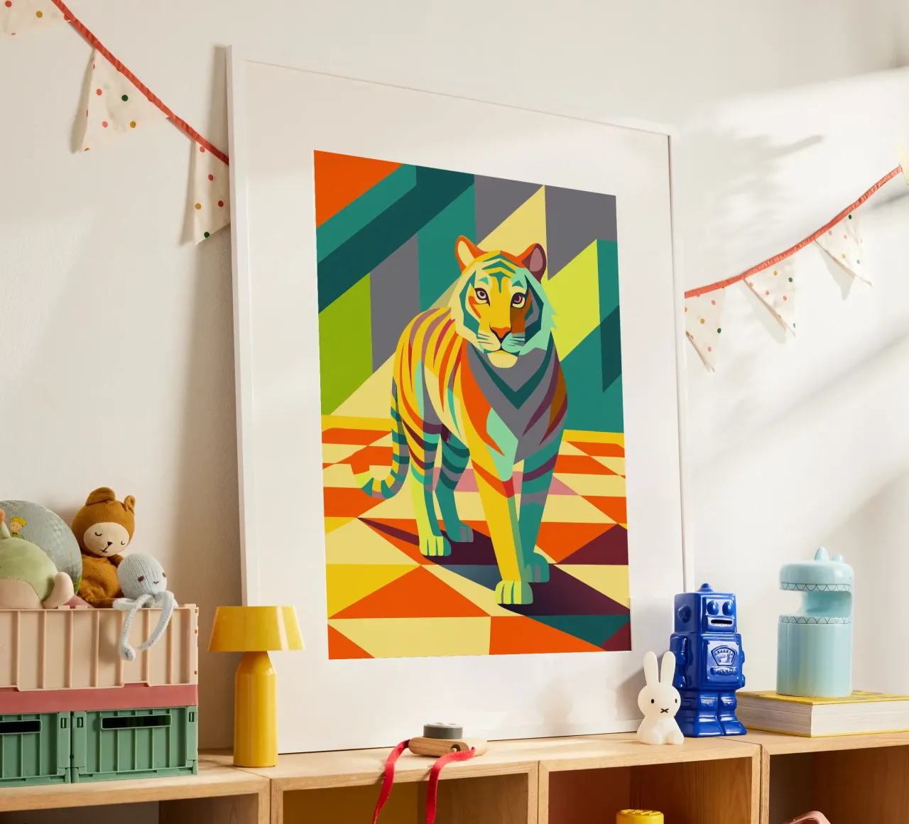 tijger vector kunst tekening poster met kunststof frame van alghonee