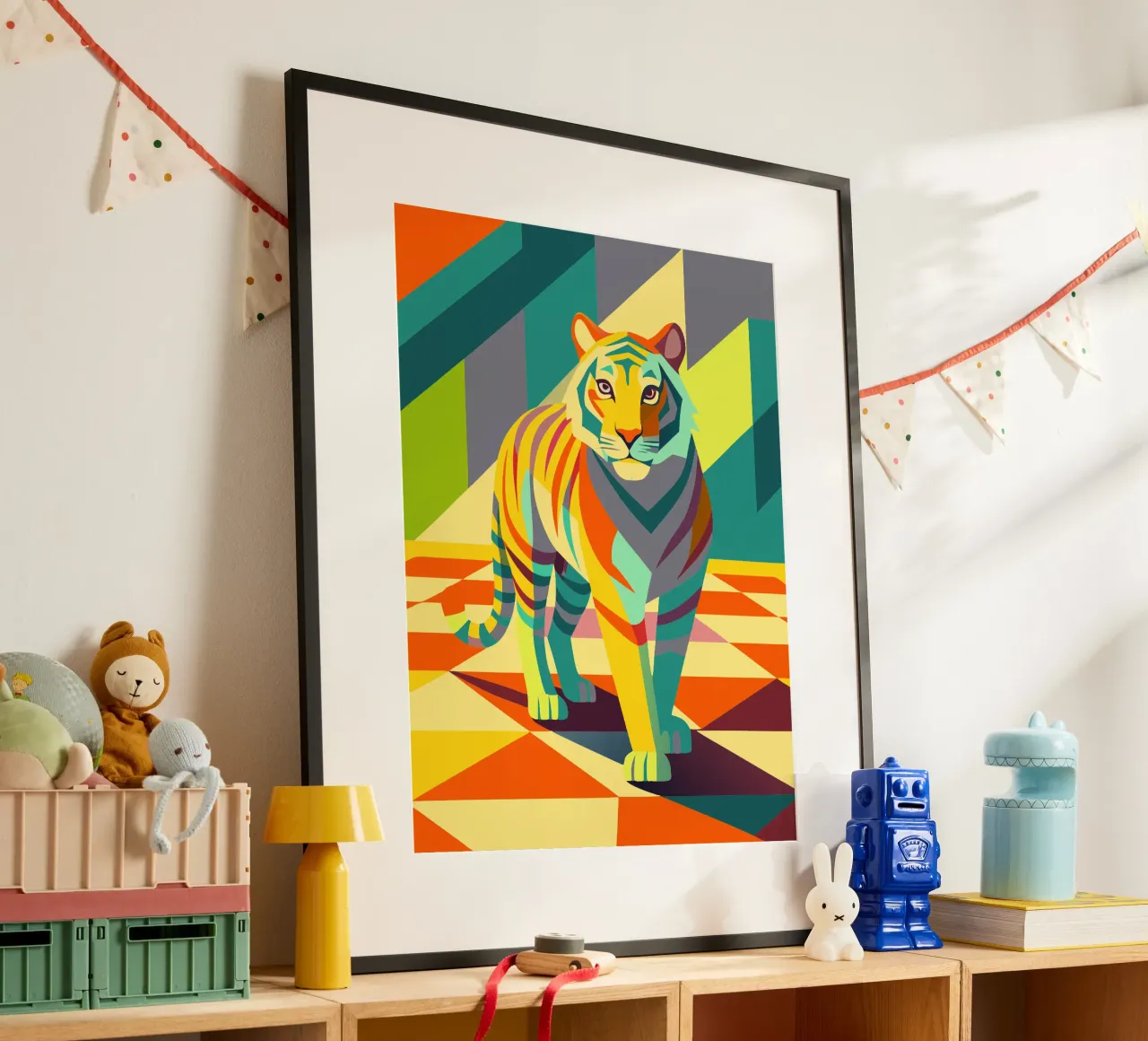 tijger vector kunst tekening poster met kunststof frame van alghonee
