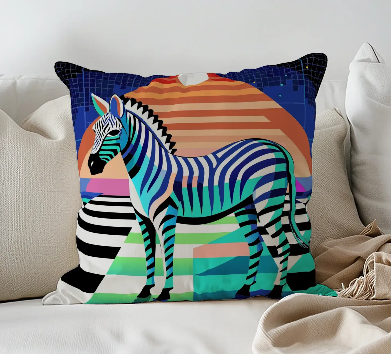 zebra vector art drawing decorative cushion by alghonee