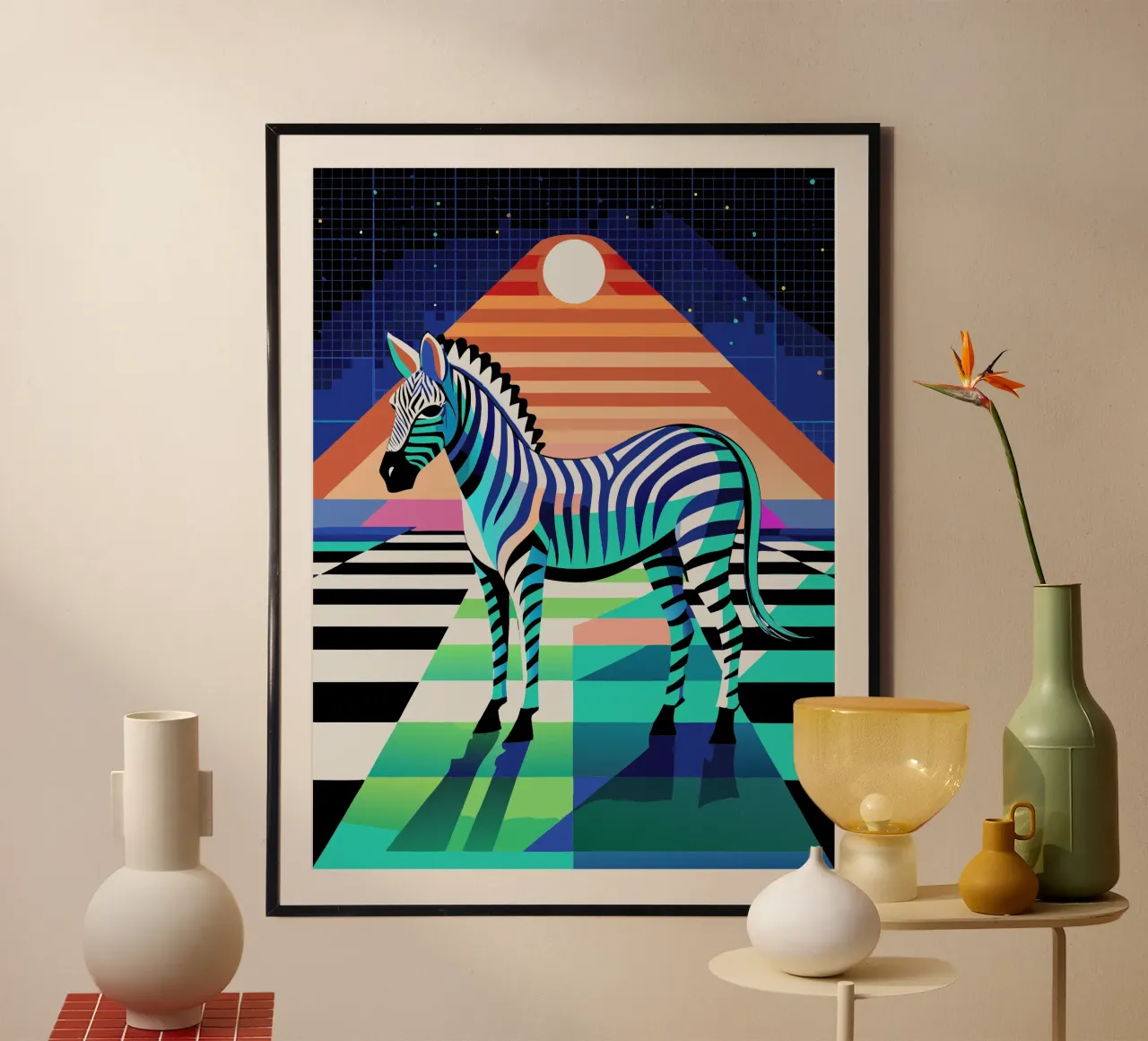 zebra vector kunst tekening poster met kunststof frame van alghonee
