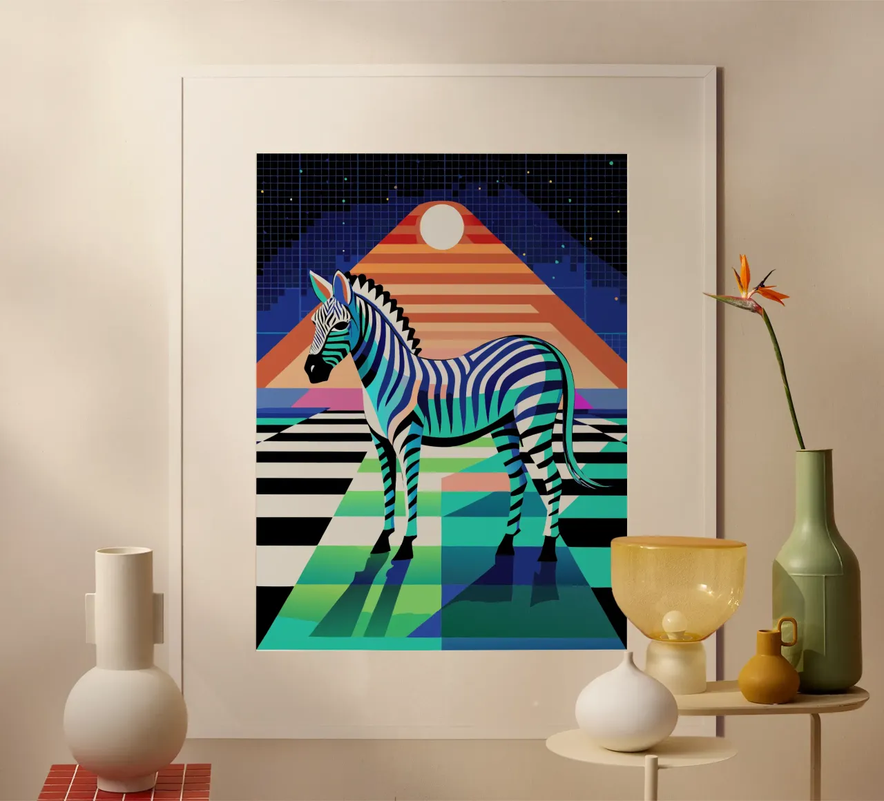 zebra vector kunst tekening poster met kunststof frame van alghonee