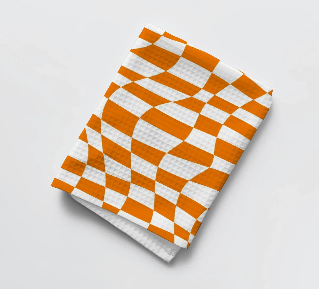 Wavy checker orange tea towel by Little Dean