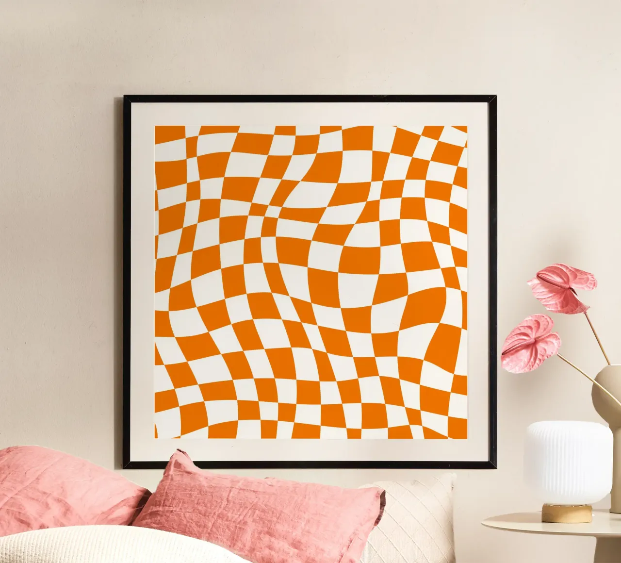 Wavy checker orange hahnemühle by Little Dean