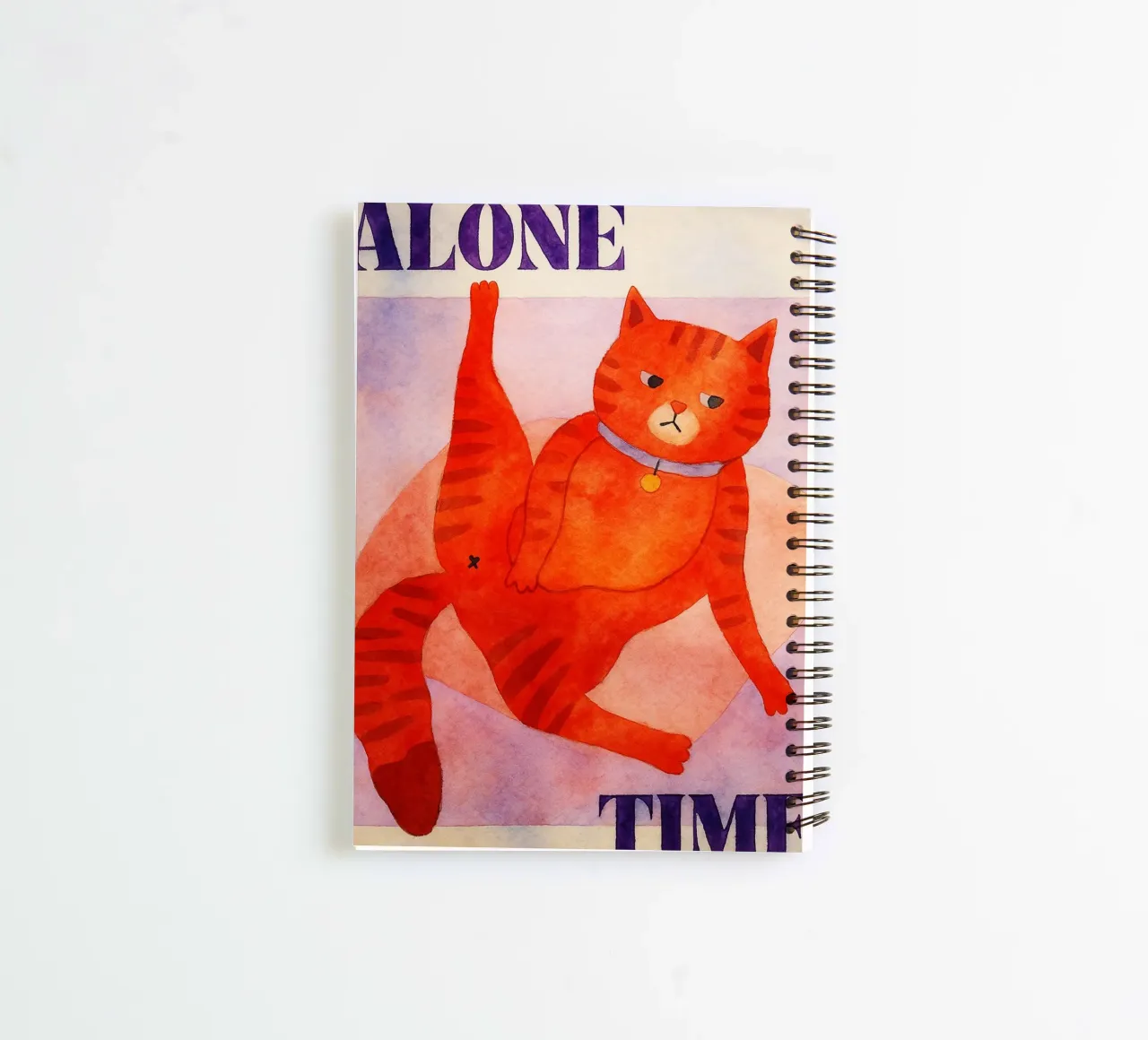 cat alone time retro art drawing spiral notebook by genzaa