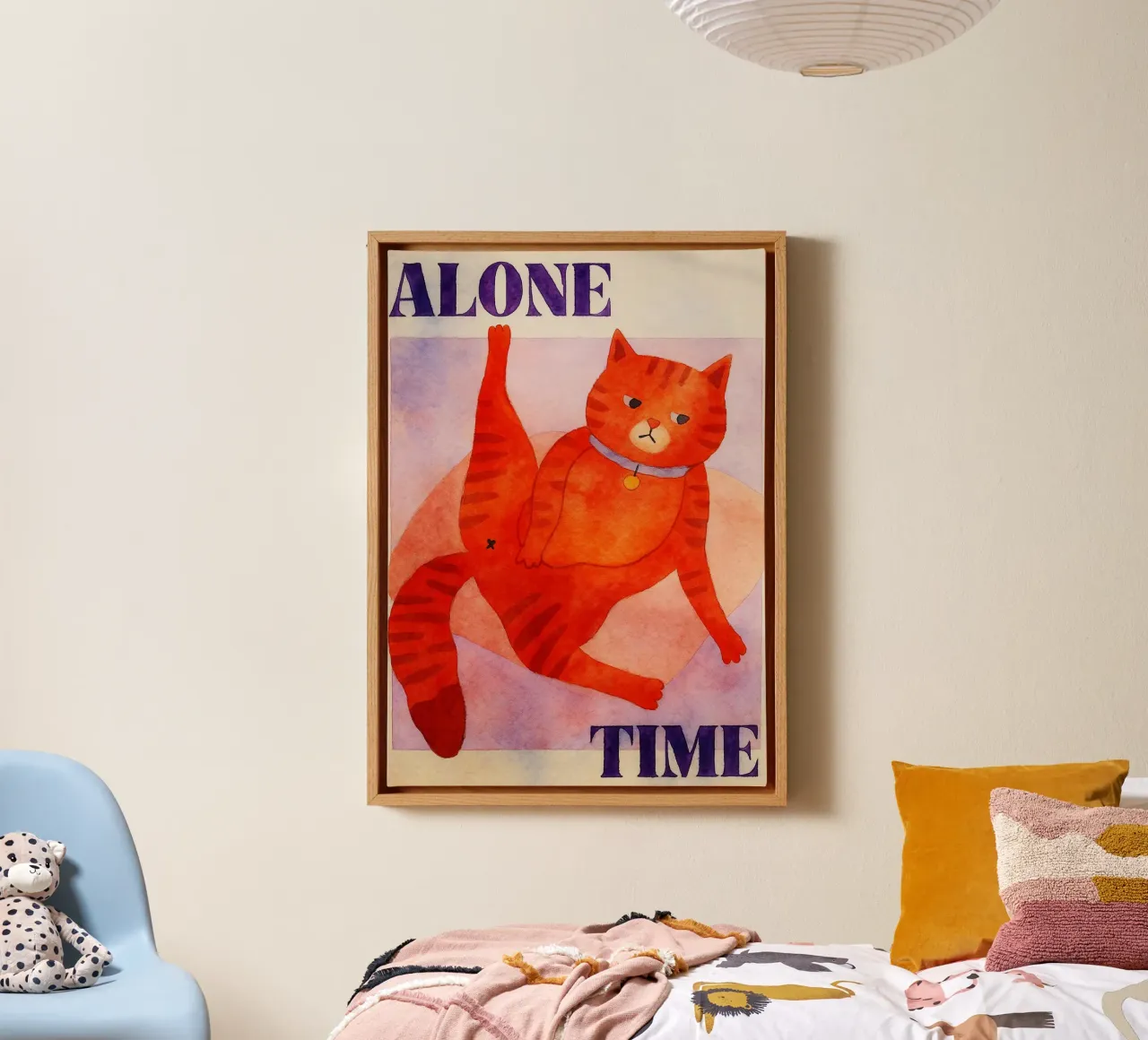 cat alone time retro art drawing canvas by genzaa
