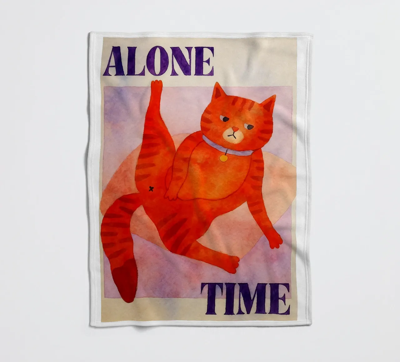 cat alone time retro art drawing fleece blanket by genzaa