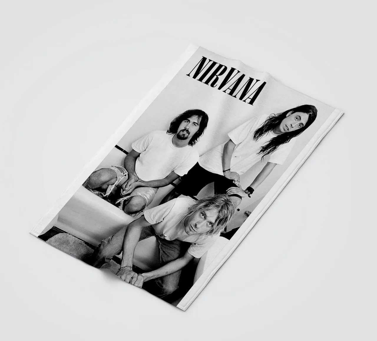 All Member Nirvana In Bathtub Black And White Poster coperta in pile da Has Fab