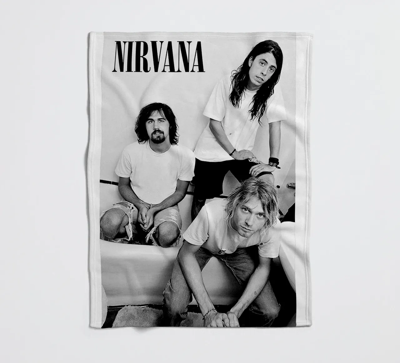 All Member Nirvana In Bathtub Black And White Poster coperta in pile da Has Fab
