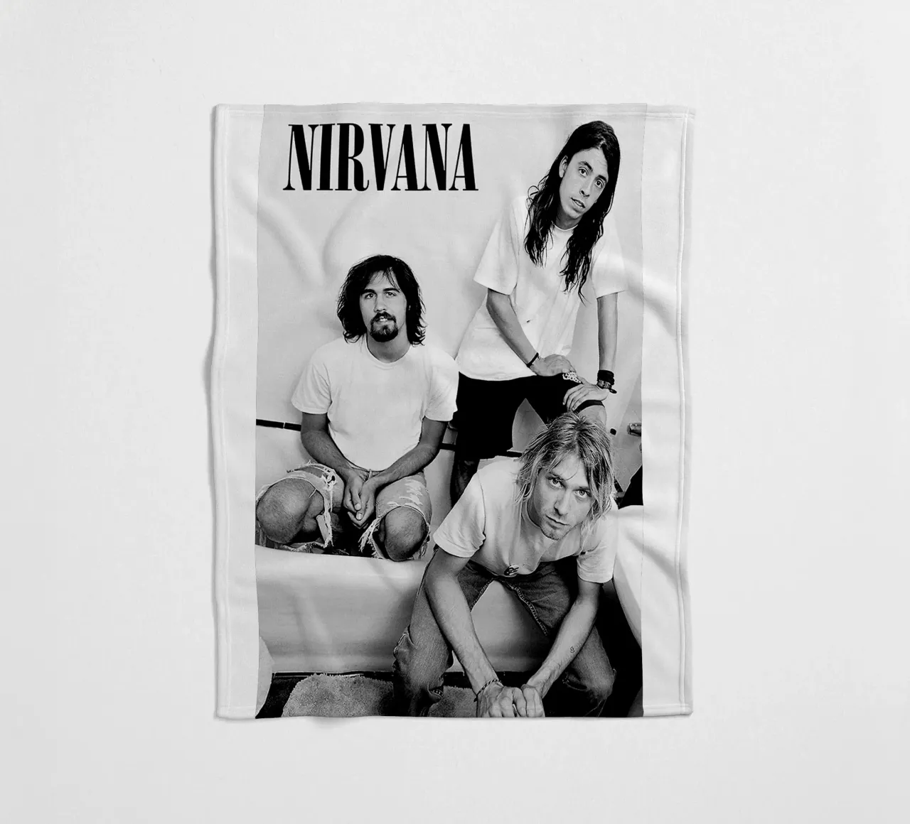 All Member Nirvana In Bathtub Black And White Poster coperta in pile da Has Fab