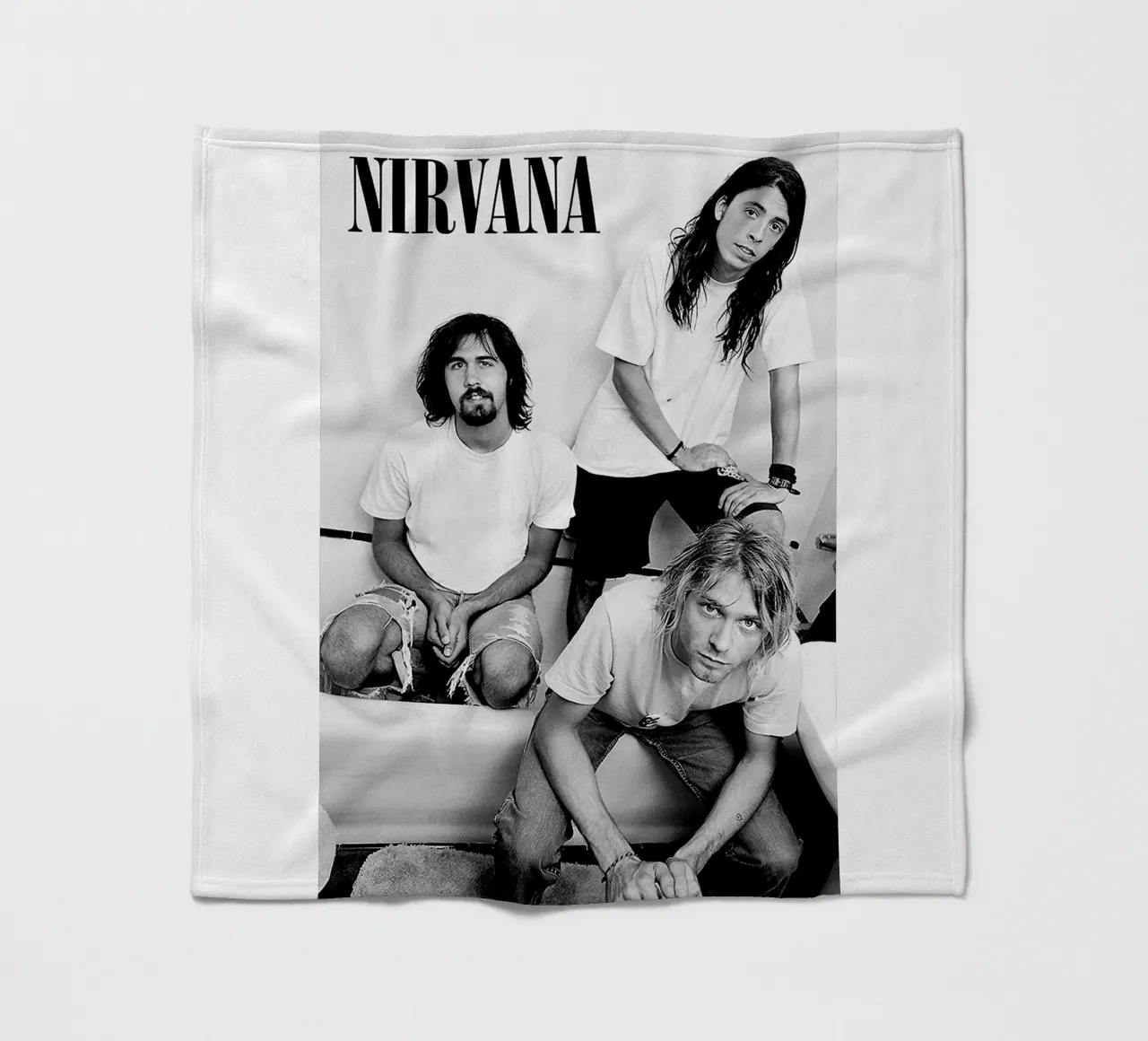 All Member Nirvana In Bathtub Black And White Poster coperta in pile da Has Fab