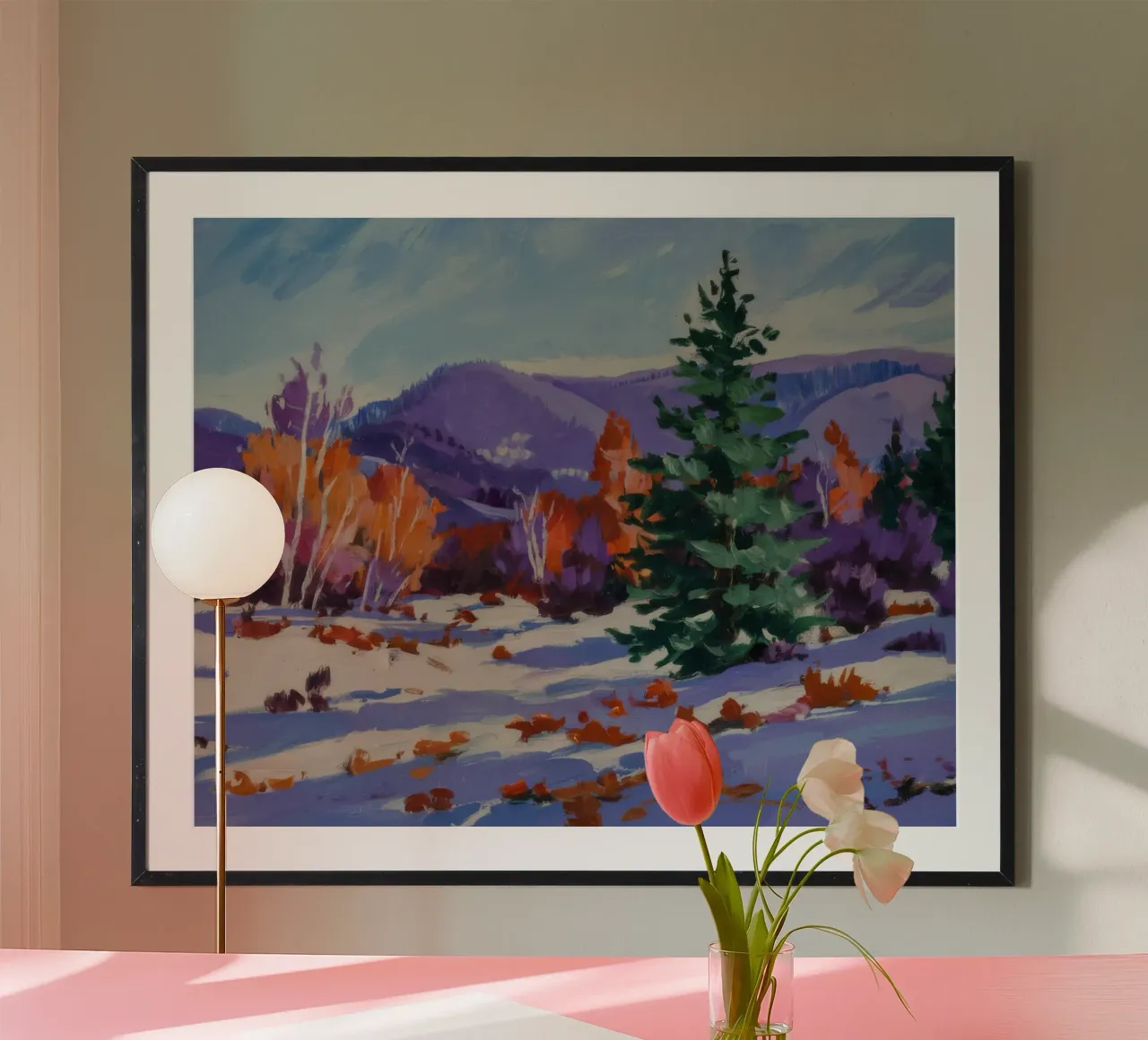 Bagliore dell'abete invernale poster con telaio in alluminio da Celestial Harmony