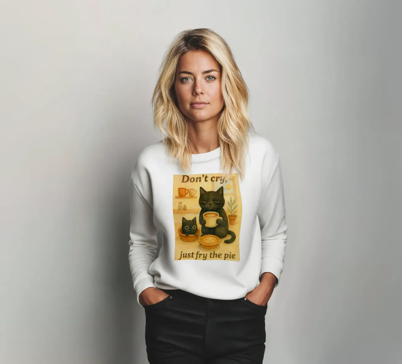 Katze und Kaffee Retro-Kunstzeichnung Sweatshirt von genzaa