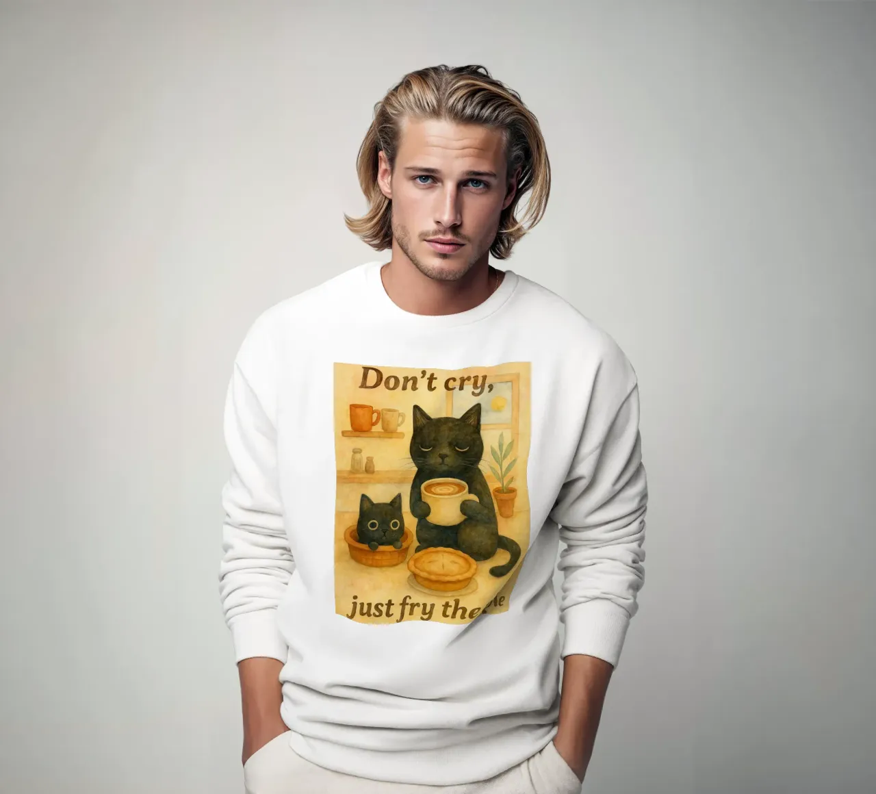 Katze und Kaffee Retro-Kunstzeichnung Sweatshirt von genzaa
