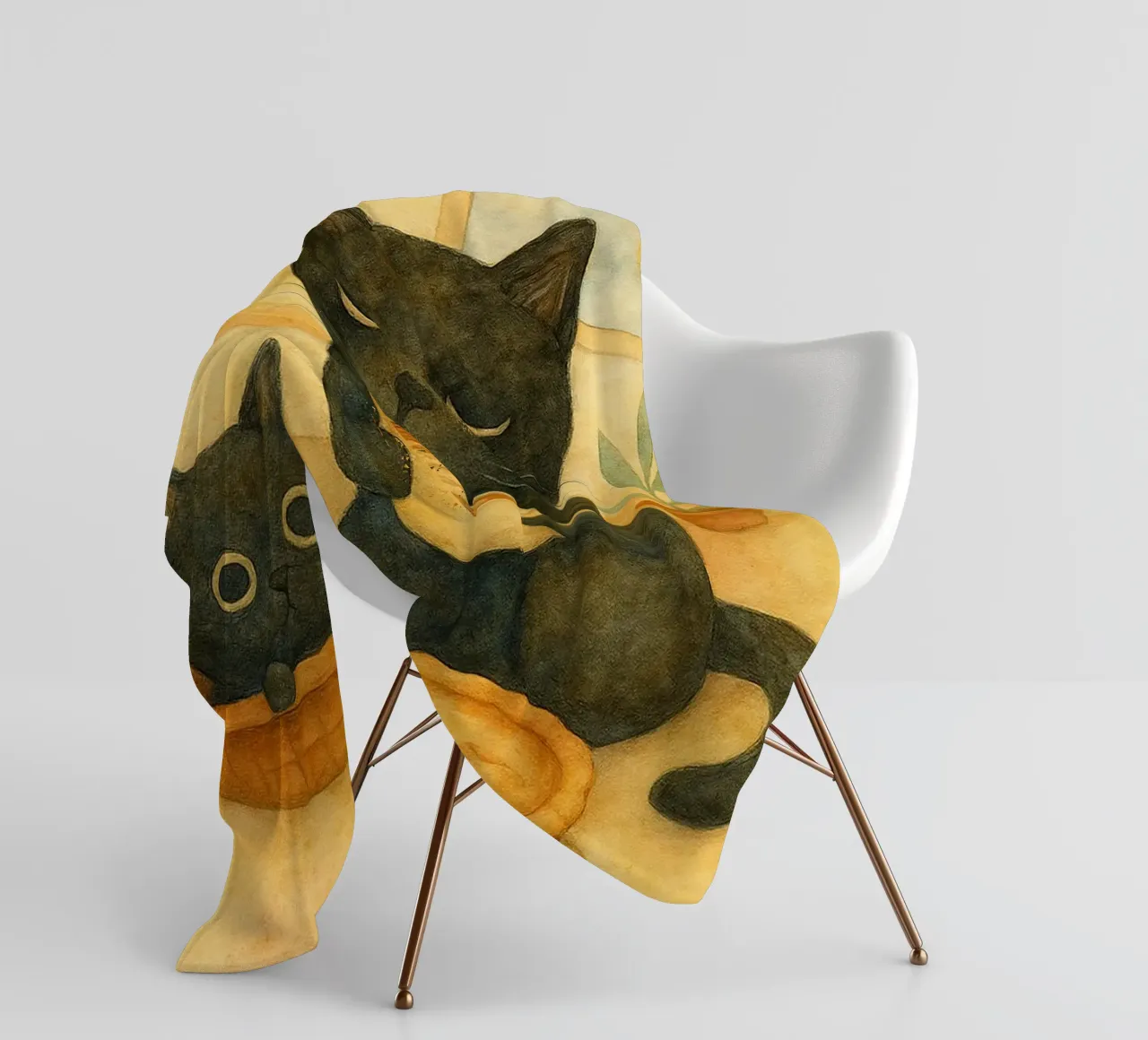 Katze und Kaffee Retro-Kunstzeichnung Fleecedecke von genzaa
