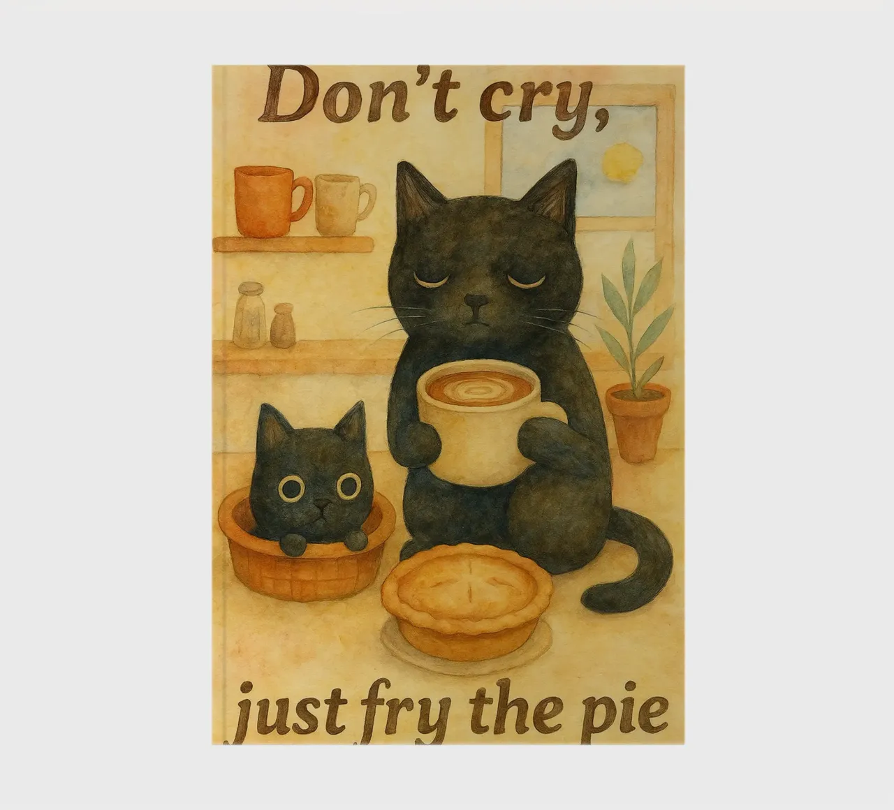 cat and coffee retro art drawing notebook by genzaa