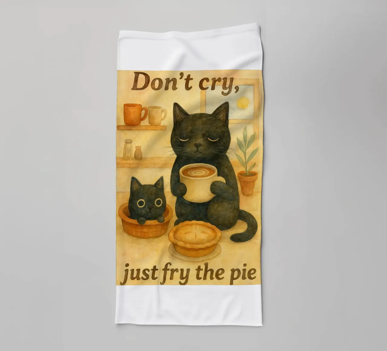 Katze und Kaffee Retro-Kunstzeichnung Handtuch von genzaa