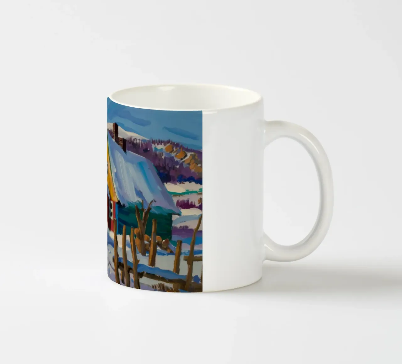 La fattoria gialla con la neve tazza in ceramica da Celestial Harmony
