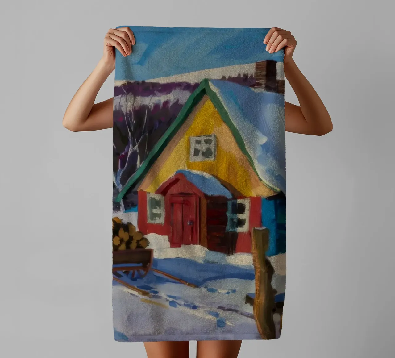 Ferme jaune enneigée serviette de bain de Celestial Harmony