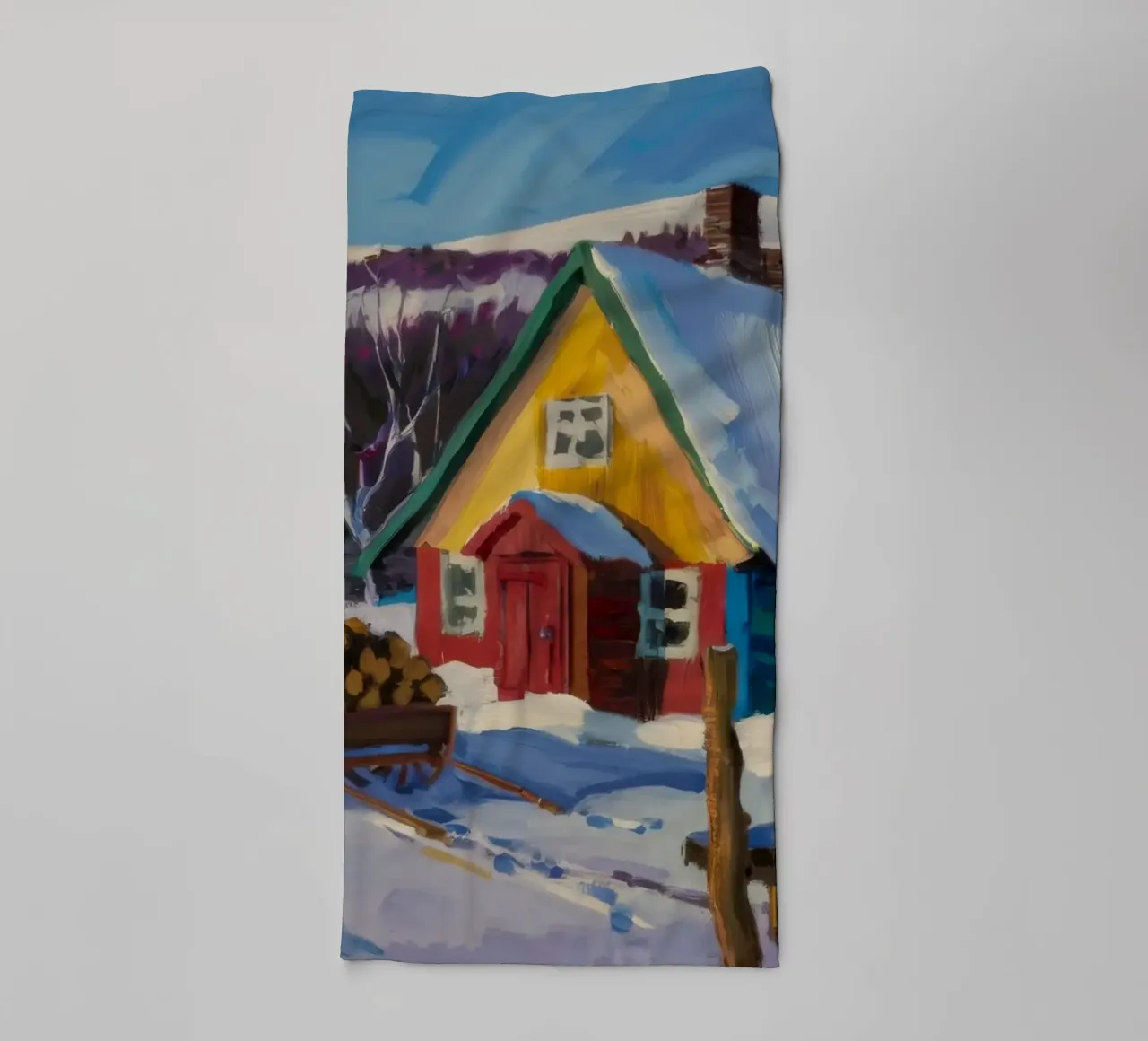 Ferme jaune enneigée serviette de bain de Celestial Harmony