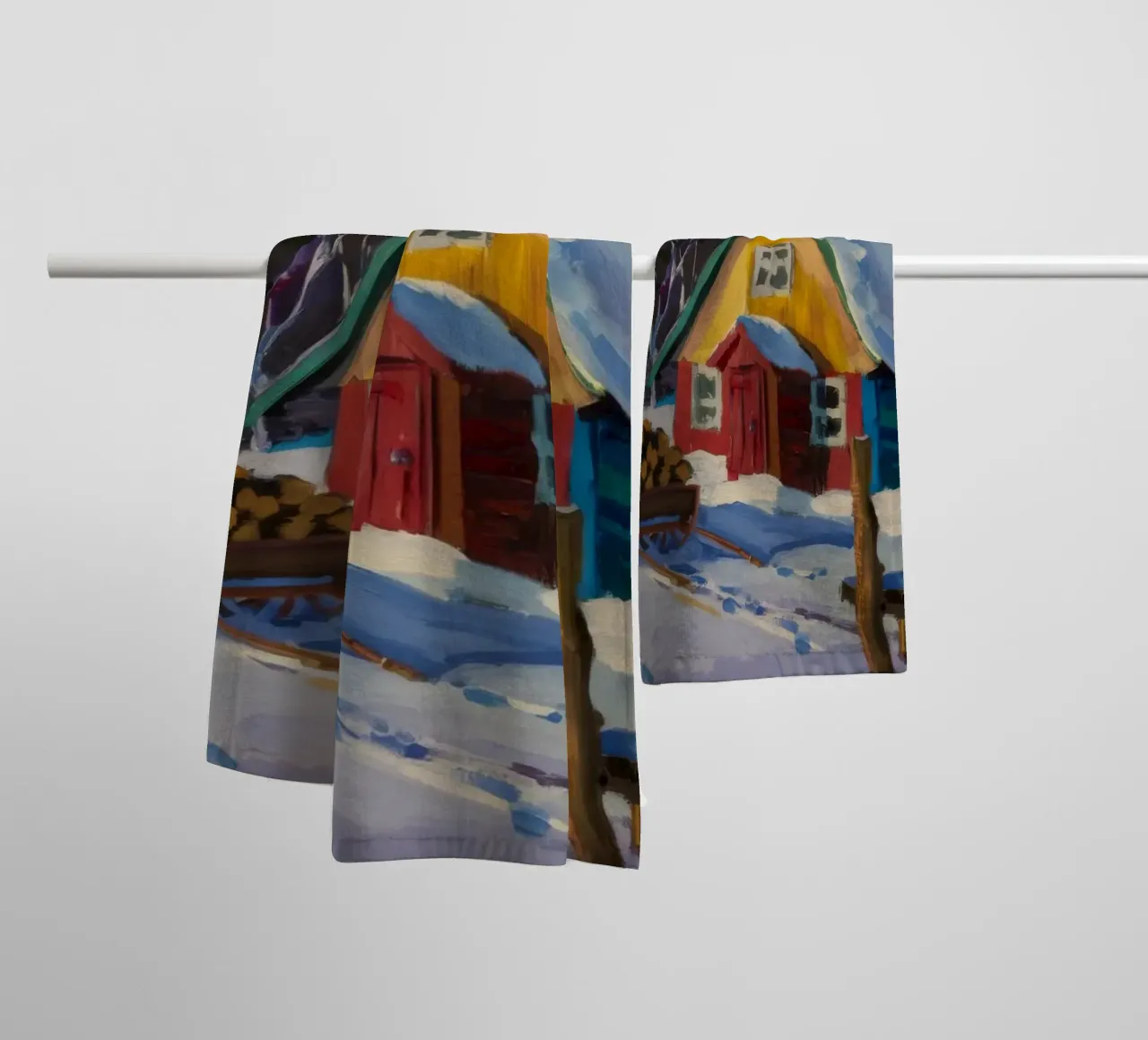 Ferme jaune enneigée serviette de bain de Celestial Harmony