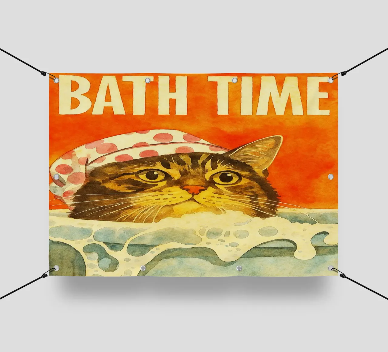 cat bath time retro art drawing pvc cover by genzaa