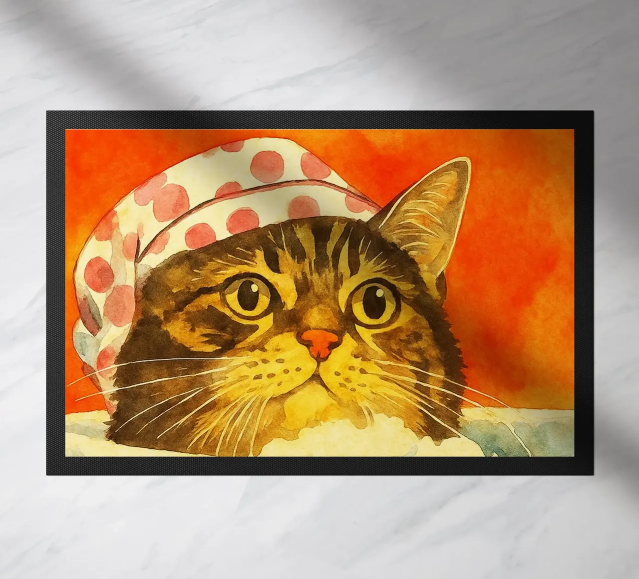 cat bath time retro art drawing doormat by genzaa