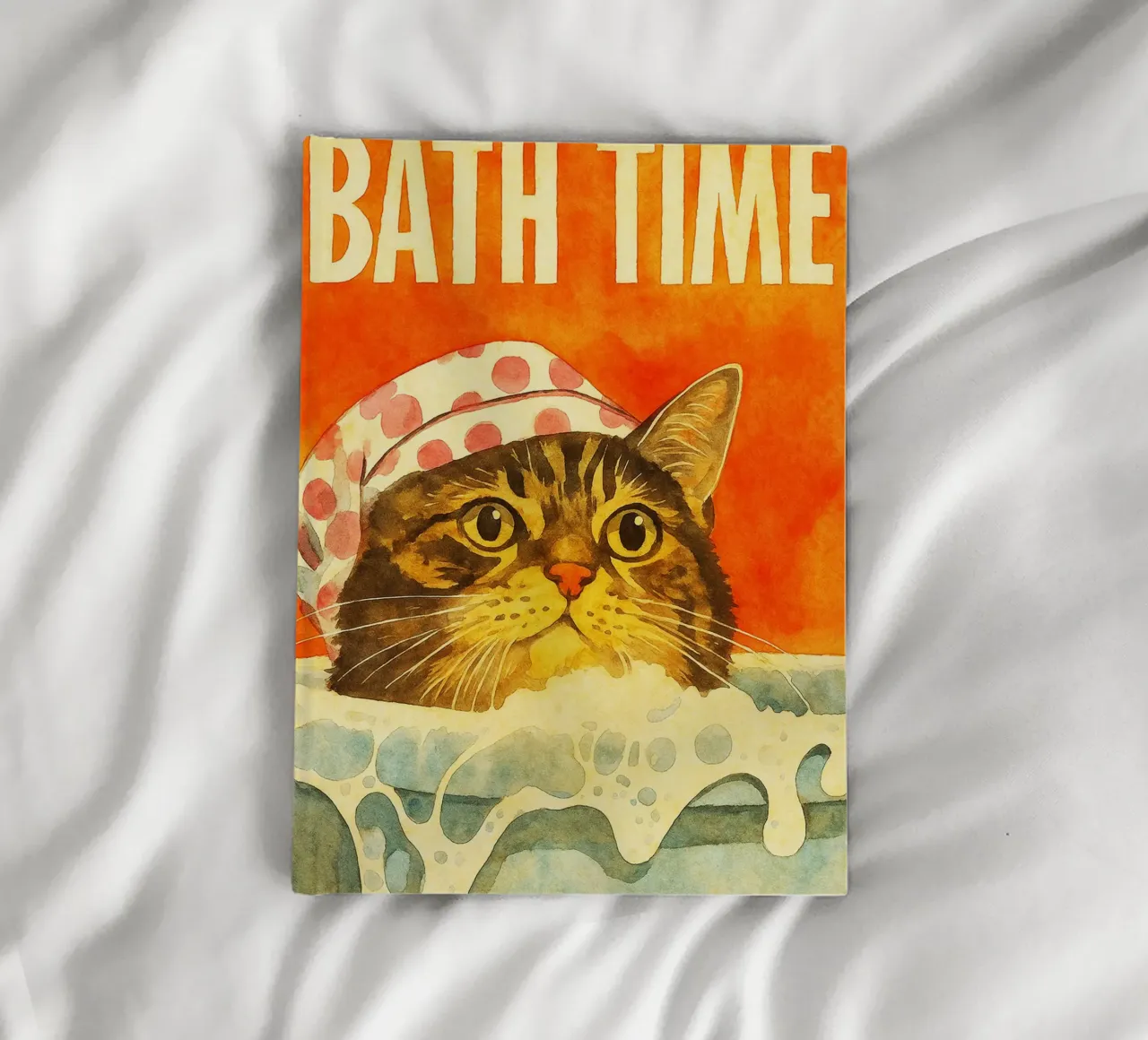 cat bath time retro art drawing notebook by genzaa