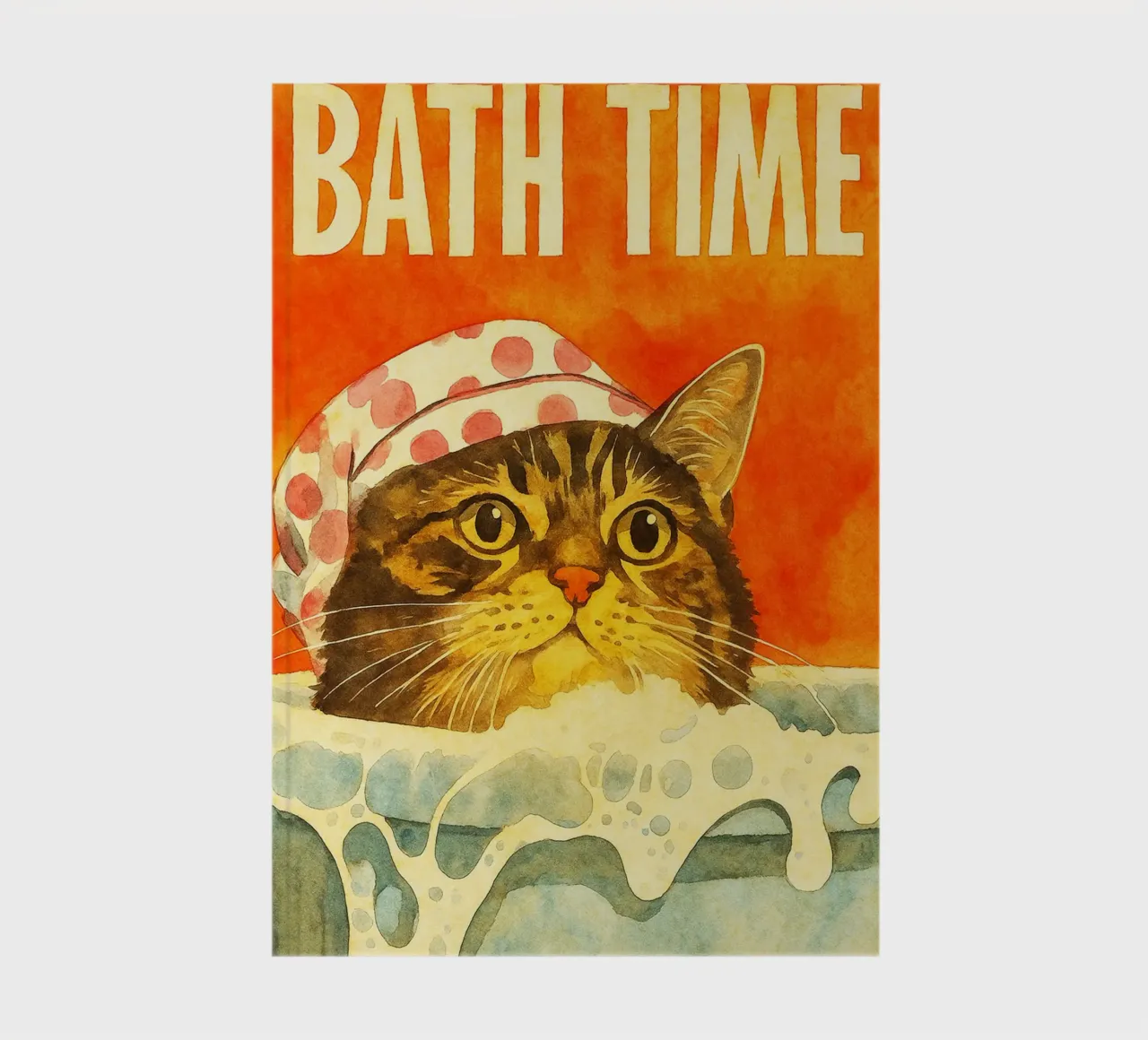 cat bath time retro art drawing notebook by genzaa