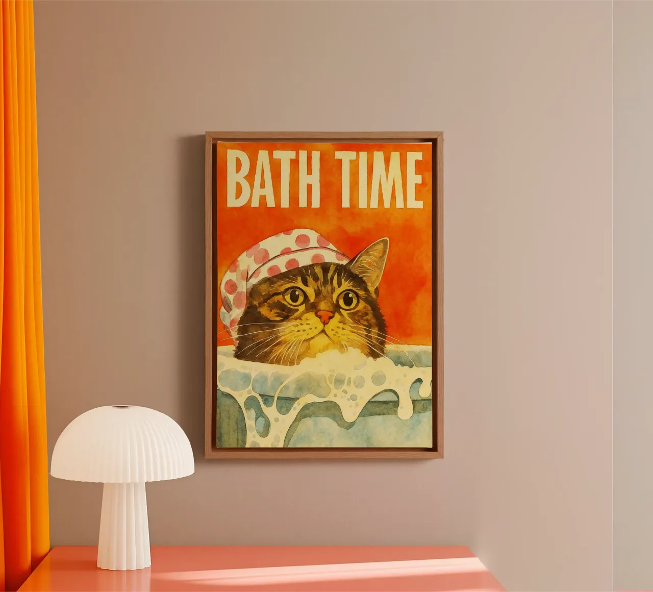 kat badtijd retro kunst tekening canvas met Baklijst van genzaa