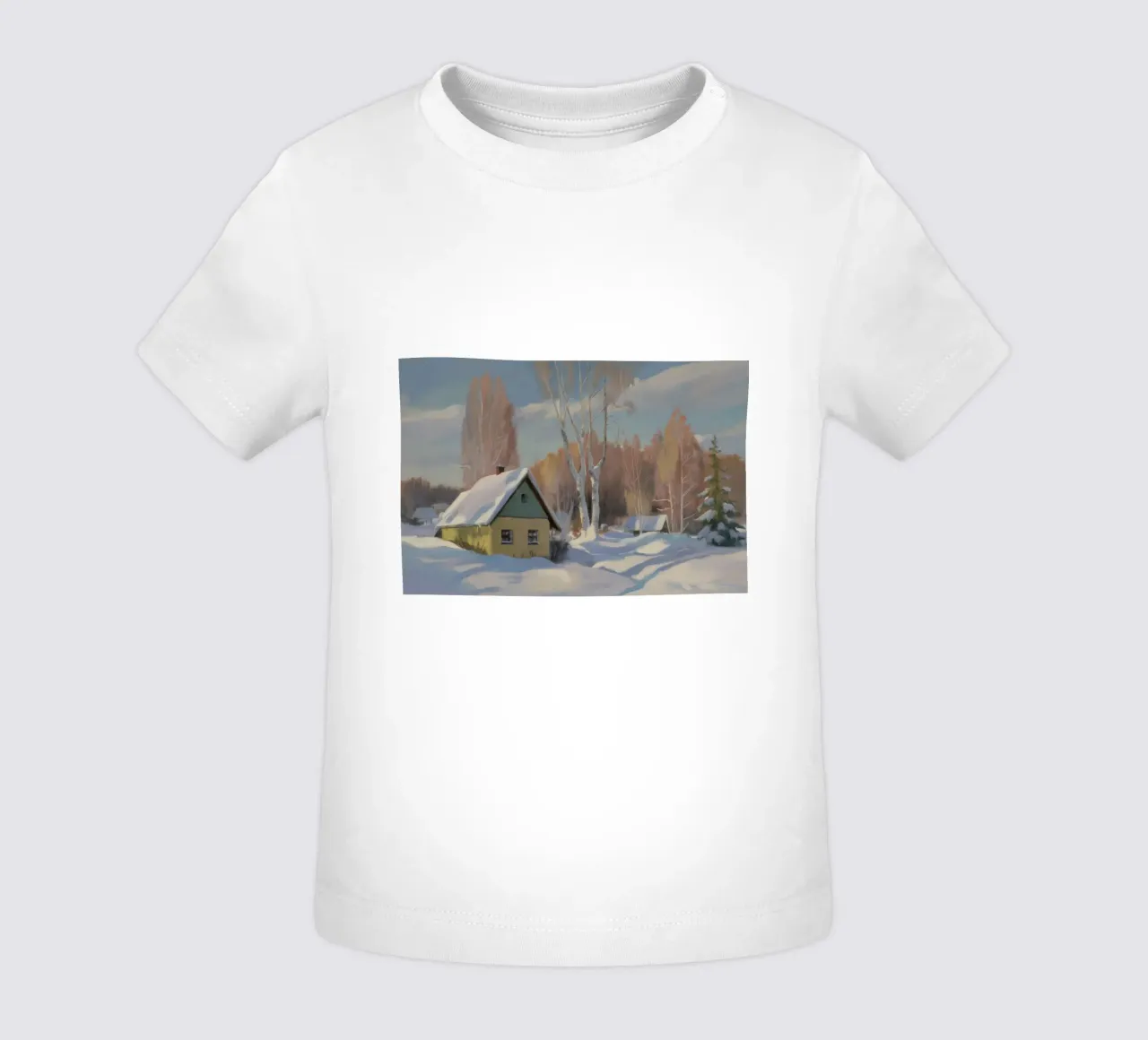 Birch Snow Cottage baby t-shirt by Celestial Harmony
