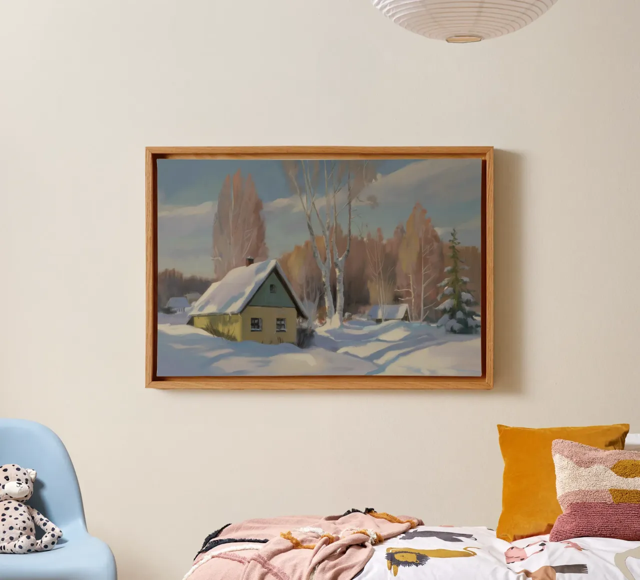 Birch Snow Cottage canvas by Celestial Harmony