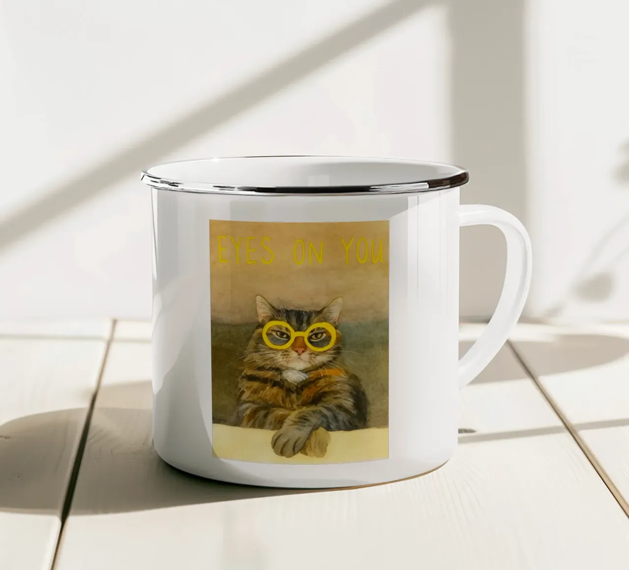 occhi di gatto su di te disegno d'arte retrò tazza in smalto da genzaa