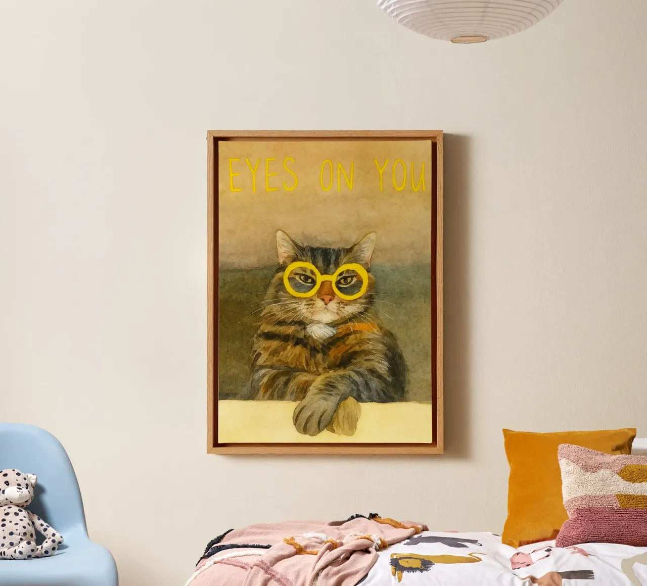 kattenogen op jou retro kunst tekening canvas met Baklijst van genzaa