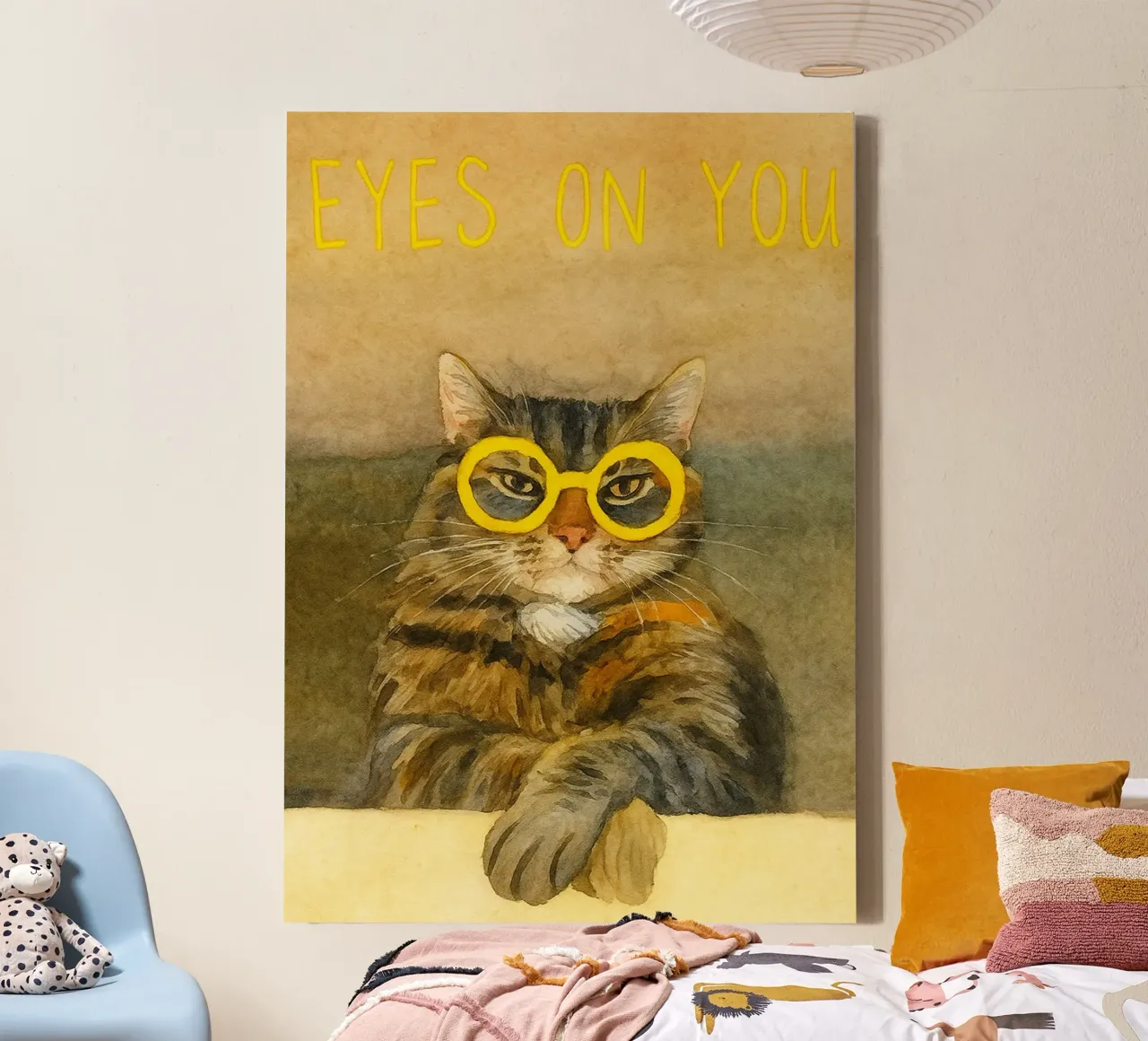kattenogen op jou retro kunst tekening canvas met Baklijst van genzaa