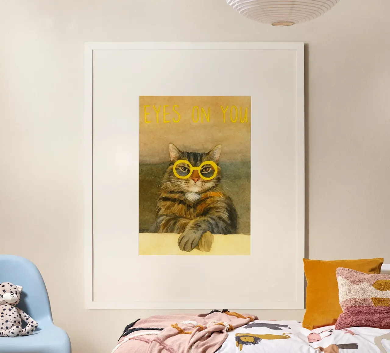 kattenogen op jou retro kunst tekening poster met kunststof frame van genzaa