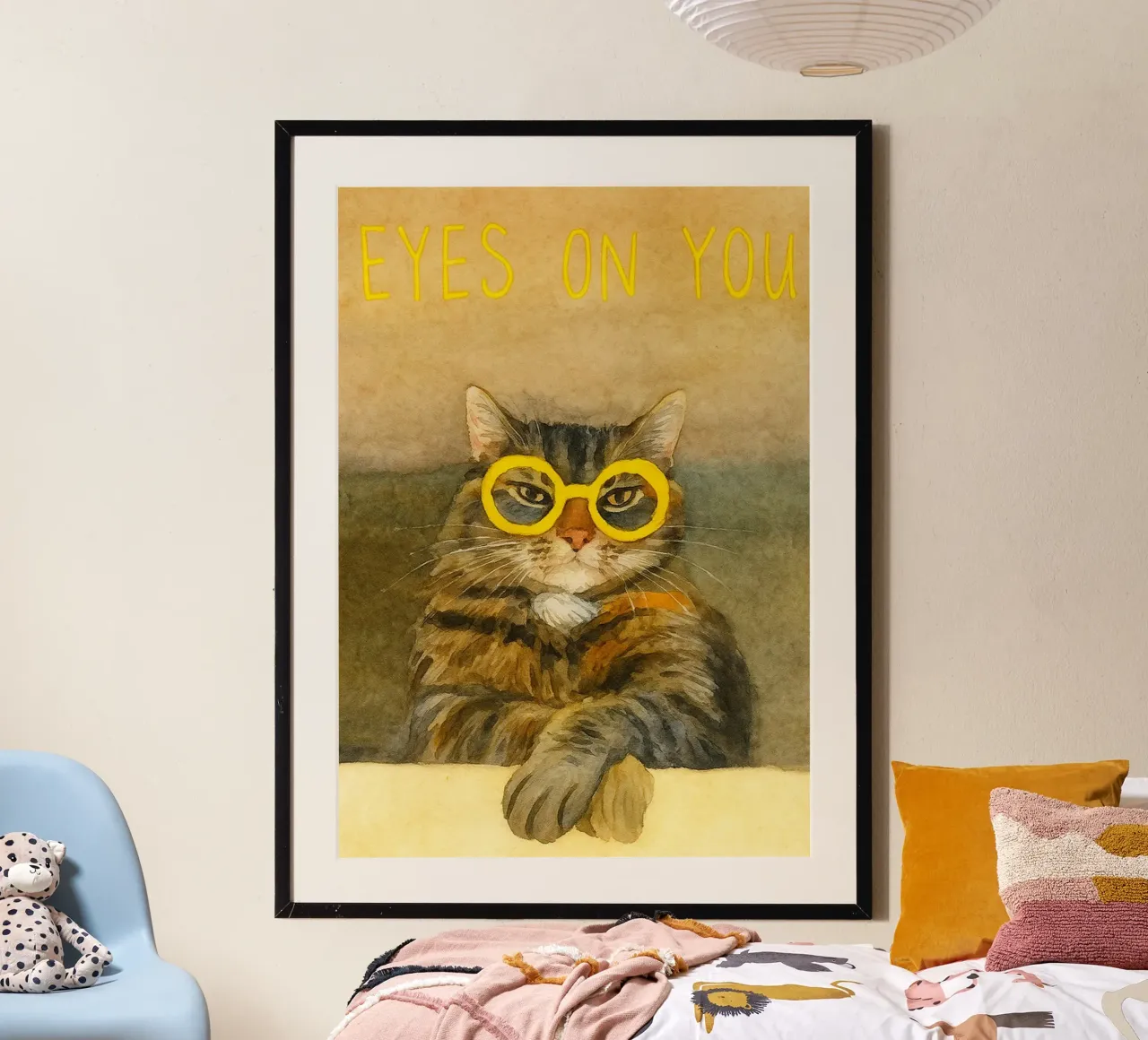 kattenogen op jou retro kunst tekening poster met kunststof frame van genzaa